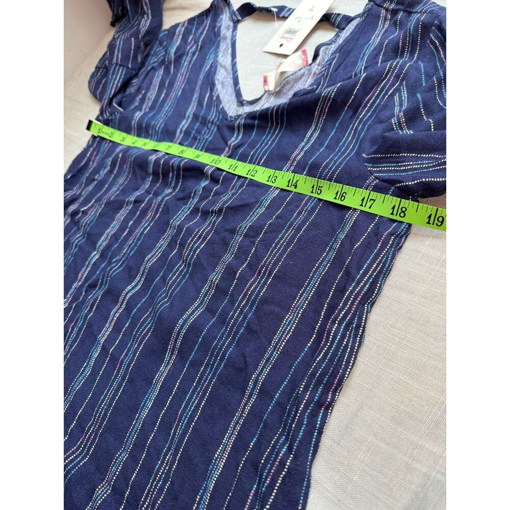 Pink Rose Women's Medium Blue White Dot Stripe Rayon Long Sleeve V Neck Top - Picture 7 of 8